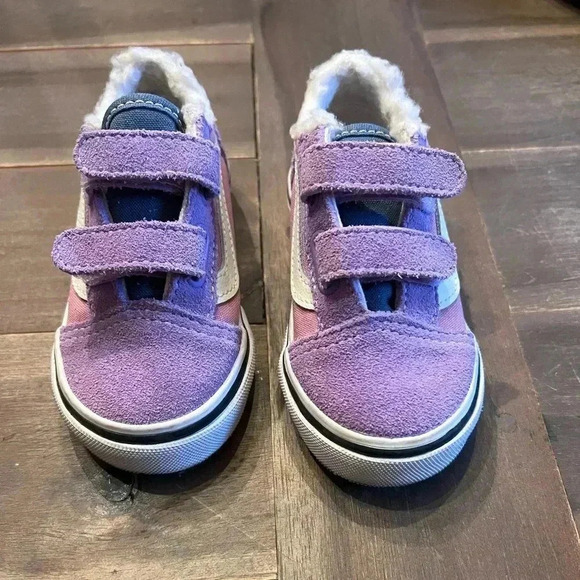 NWOT • Vans Old Skool purple suede pink stripe denim tongue Sherpa shoes TD 7 - Picture 3 of 5